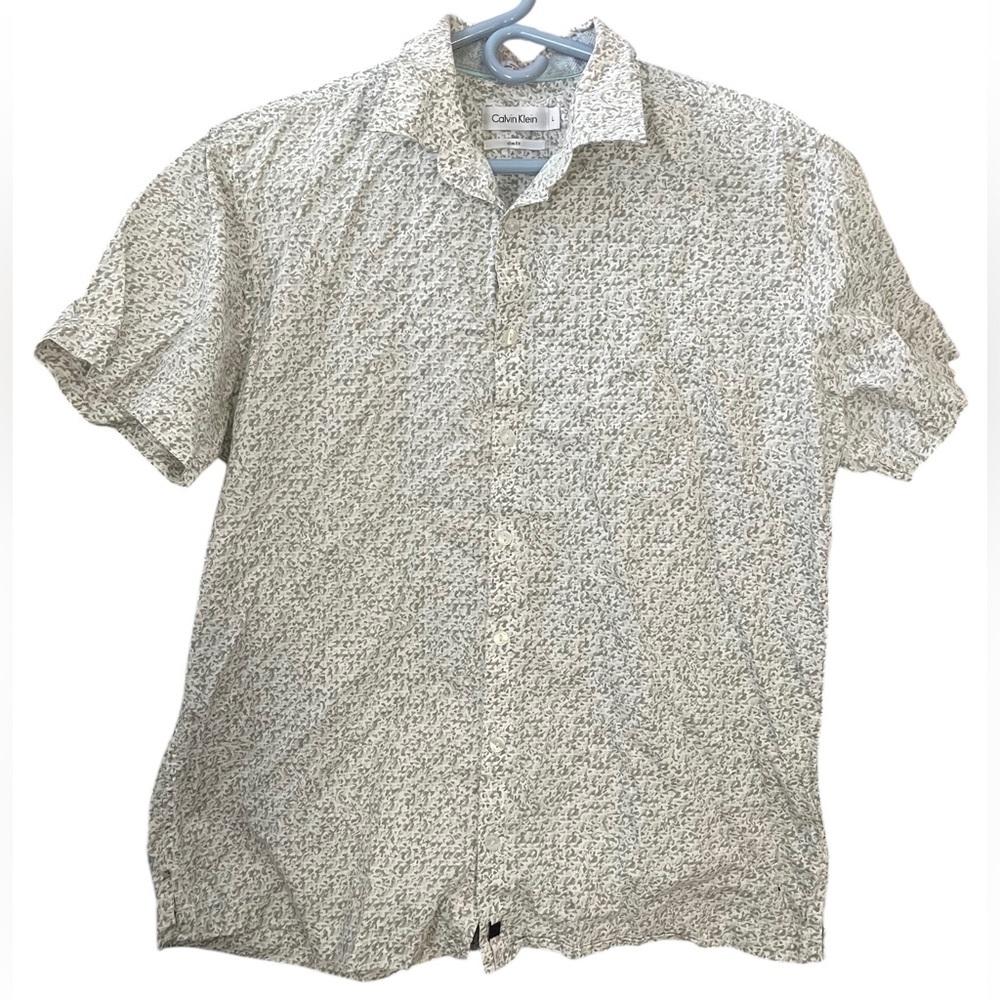 White Patterned Calvin Klein Button Up Slim Fit Shirt Large